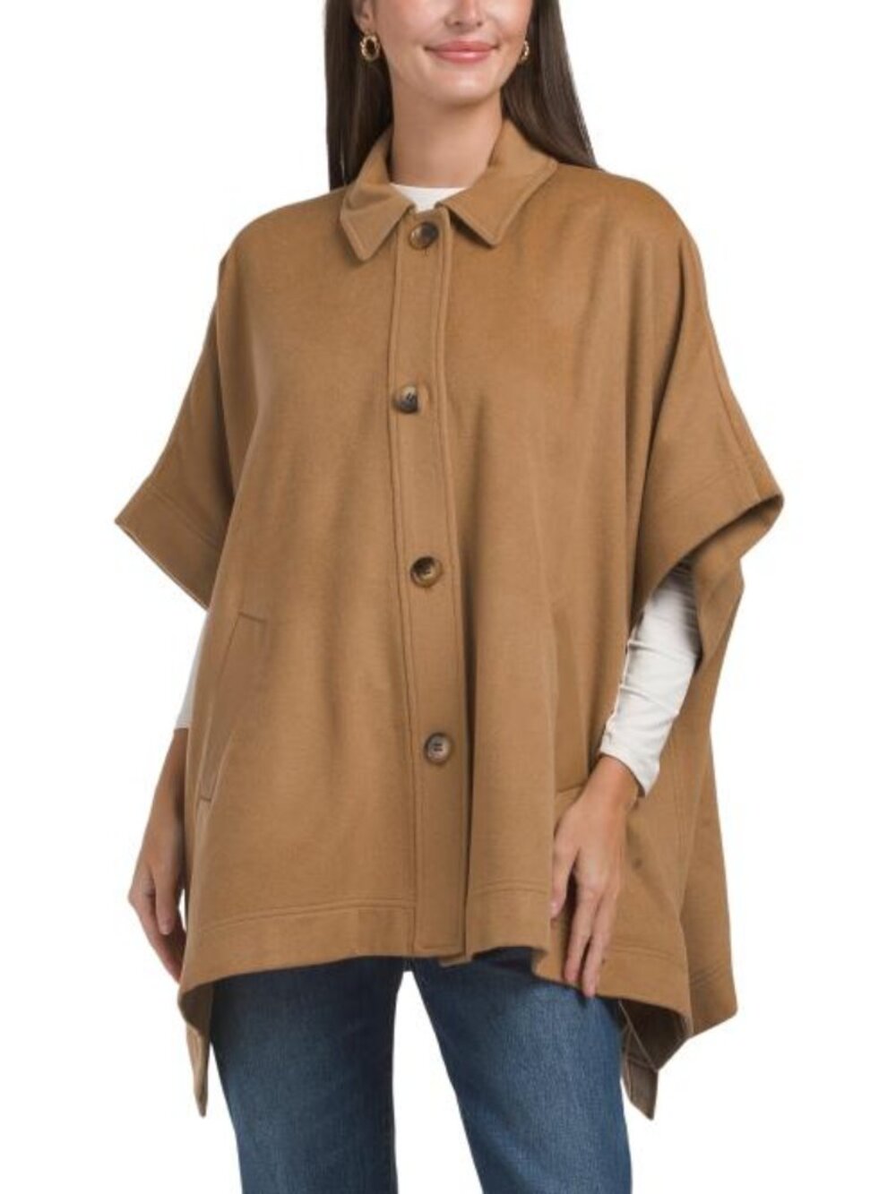 ELIE TAHARI Wool Blend Button Front Cape With Collar